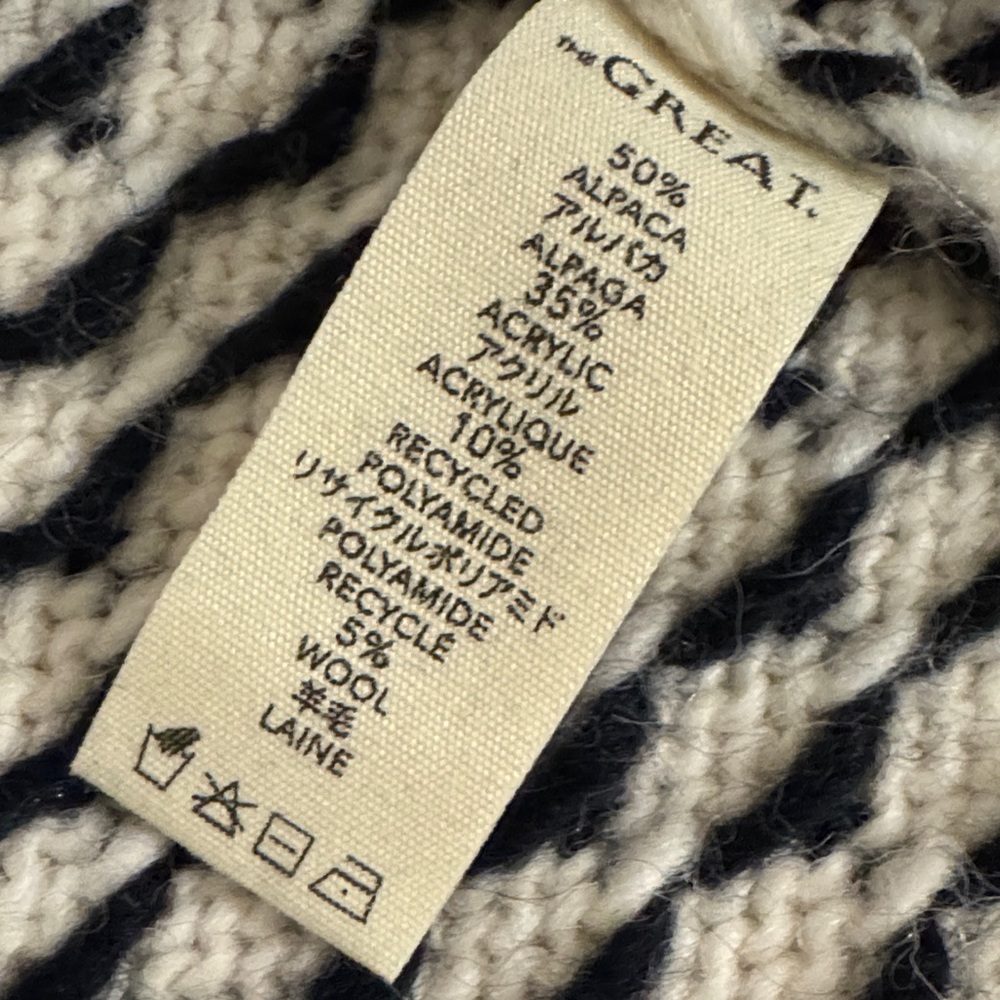 THE GREAT. Cream and Navy Patterned Cardigan - Picture 6 of 8
